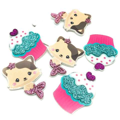 purrmaid cat mermaid mermaids cats cupcake cup cake cute acrylic fb flatback embellishments glitter glittery uk kawaii cute craft supplies