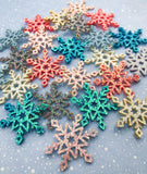 snowflake snow flake snowflakes felt applique appliques patch patches sew on glue craft supplies festive christmas uk glitter ab iridescent glittery shimmer teal white pink blue silver fabric