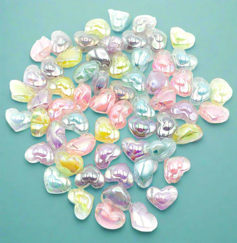 large chunky pastel heart iridescent ab beads 17mm uk cute kawaii craft supplies