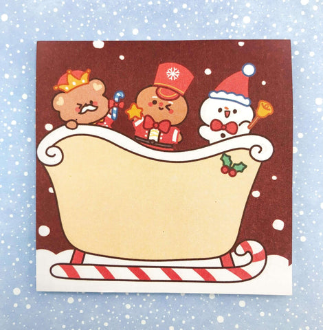 kawaii festive christmas sticky memo notes pad set snow globe presents elf snowman tree sleigh memos uk cute stationery gift stocking filler bear nutcracker snowman