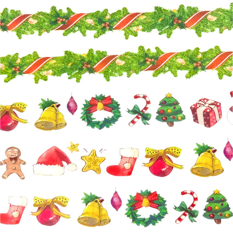 To Clear- just £1.50! FESTIVE WASHI TAPE 10m -Foliage or Motifs