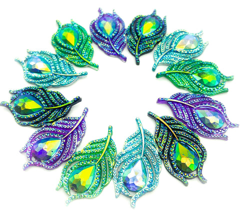 large peacock feather feathers ab iridescent fb flatback acrylic resin flat backs embellishments uk craft supplies glitter sparkly fbs gem gems faceted