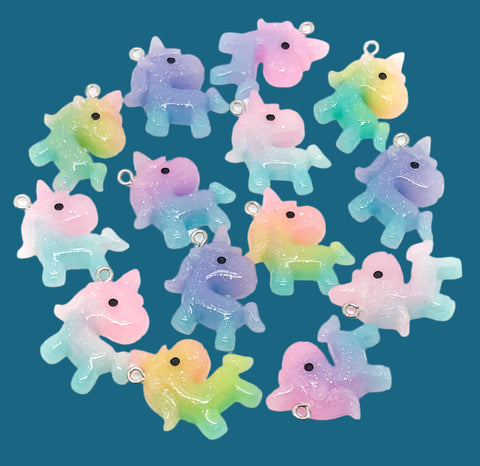ombre glitter resin charm pendant unicorns pastel walking charms