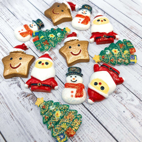 resin chunky glitter ab iridescent golden gold star christmas tree santa claus father snowman snowmen resins flatback flat back embellishment uk craft supplies cute kawaii festive
