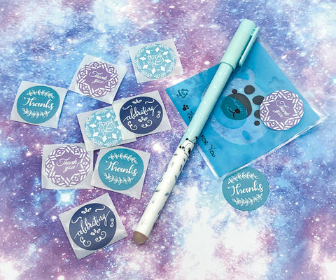 thanks thank you and celebrate celebrating small 25mm round stickers uk cute kawaii packaging supplies mailing sticker