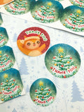 exclusive handmade designed uk stickers thank you christmas festive snow globe red squirrel tree blue large small 25mm 37mm uk cute kawaii original stationery designer artwork packaging supplies sugar mochi sugarmochi