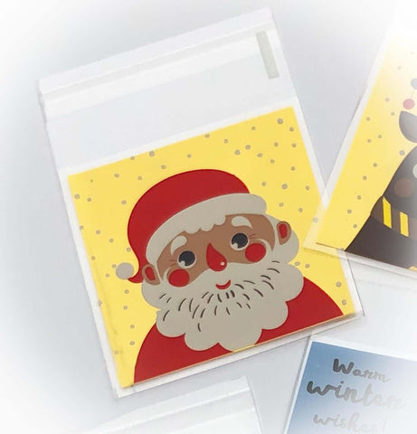 xmas cello cellophane bags cute kawaii packaging materials supplies uk festive christmas deer santa rudolph gold foil bag bear snowmen