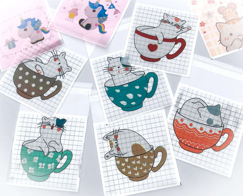 kawaii cellophane bag bags cello unicorn unicorns cat cats cute uk packaging supplies teacup cats cello teacups