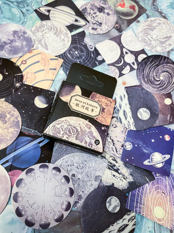moon magic magical space galaxy planet moons small sticker flake flakes stickers box of 46 uk cute kawaii stationery orbit phases saturn square round