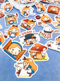 cute pretty kawaii alice in wonderland pack of 40 sticker stickers flake flakes die cut cuts bright fun gift uk stationery white rabbit mad hatter glossy white
