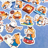cute pretty kawaii alice in wonderland pack of 40 sticker stickers flake flakes die cut cuts bright fun gift uk stationery white rabbit mad hatter glossy white