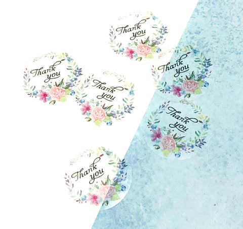 clear transparent thank you floral flower sticker stickers 25mm round packing packaging supplies round glossy plastic stickers uk cute kawaii stationery