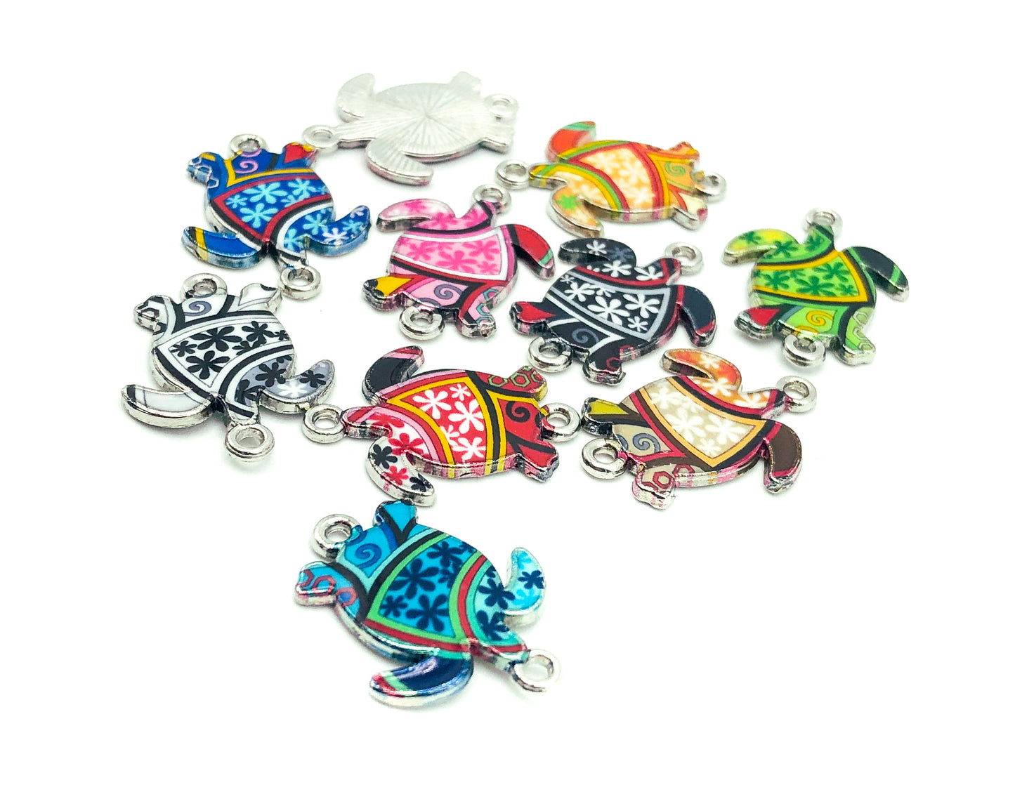 connector charm charms connectors enamel silver tone cute craft supplies turtle turtles uk