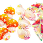 large resin glitter charm charms kawaii pink cat orange mushroom or happy post letter envelope glittery uk craft supplies