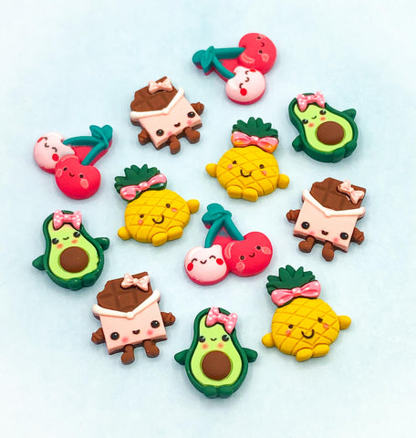 fruit fruits cute kawaii resin fb fbs flatback flat back pineapple avocado chocolate cherries cherry food sweet candy decoden uk craft supplies