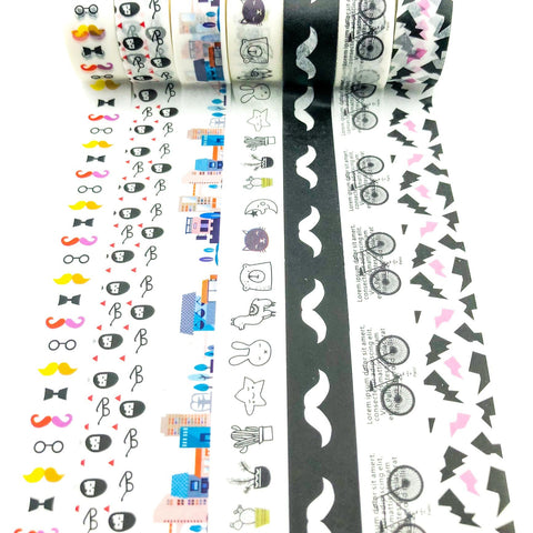 black and white washi tape quirky monochrome building moustache bike bicycle uk cute stationery kawaii