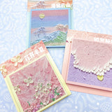 oil painting art design sticky memo pad note notes floral water waves mountains ocean uk cute kawaii stationery pink lilac purple sea cherry blossom flowers flower sky moonlight moon lilac