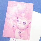 pink heart hearts valentines valentine love card postcard uk handmade art artist cards kawaii cute squirrel bubbles pretty
