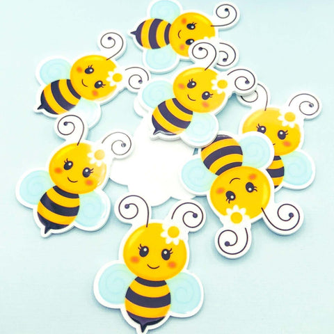happy yellow bumblebee bee bees acrylic fb flatback flat back planar resin uk craft supplies kawaii cute daisy yellow black and blue wings pretty embellishment