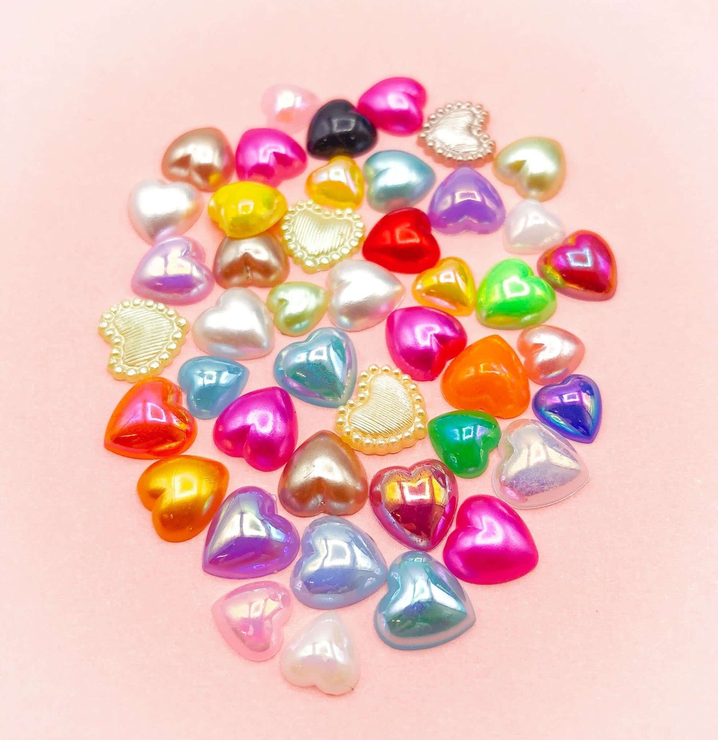 pearl pearly heart hearts fb flatback resin acrylic embellishment flatbacks uk cute kawaii craft supplies bundle valentine love