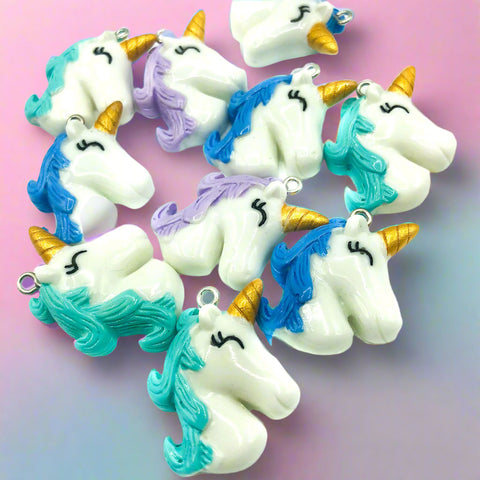 swirly mane resin unicorn head charm 34mm golden horn charms unicorns