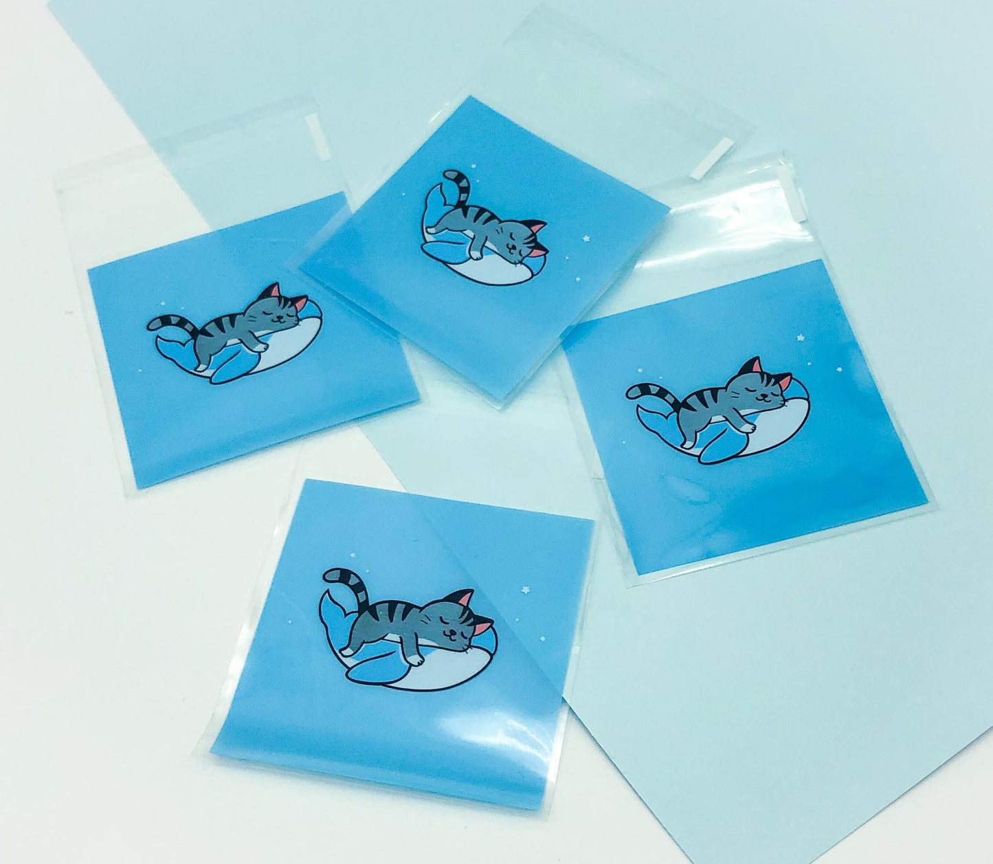 Sleepy Cat & Whale Blue Cello Bags 2 Sets of 10 (20)