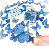 vibrant blue lilac turquoise blue butterfly butterflies plastic clear sticker stickers flake flakes pack of 40 die cute uk cute kawaii stationery