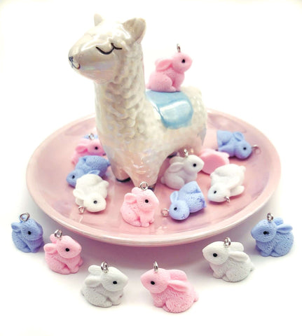 3d chunky rabbit bunny rabbits bunnies resin charm charms pendants pendant lilac blue white pale pink cute kawaii craft supplies easter spring jewellery supply earring making crafters