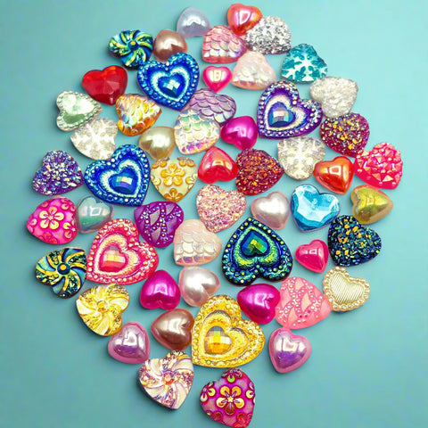 mixed resin acrylic heart hearts flatback fb fbs bundle of 20 pretty cute kawaii uk craft supplies flatbacks flat back embellishments valentine love