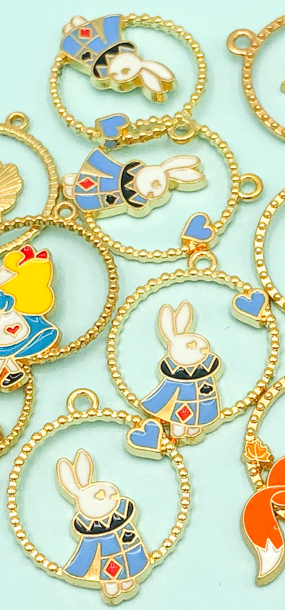 large alice in wonderland white rabbit fox hoop charm pendant pendants charms gold tone metal enamel uk cute kawaii crafts supplies foxes
