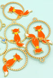 large alice in wonderland white rabbit fox hoop charm pendant pendants charms gold tone metal enamel uk cute kawaii crafts supplies foxes