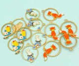 large alice in wonderland white rabbit fox hoop charm pendant pendants charms gold tone metal enamel uk cute kawaii crafts supplies foxes