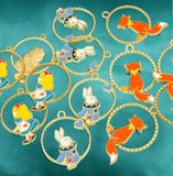 large alice in wonderland white rabbit fox hoop charm pendant pendants charms gold tone metal enamel uk cute kawaii crafts supplies foxes