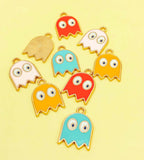cute googly eye eyed funny ghost ghosts pac man pacman charm charms pendant gold tone metal enamel uk cute kawaii craft supplies halloween spooky orange red yellow blue pale pink