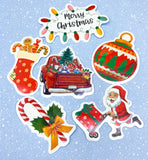 christmas laptop sticker stickers holo holographic laser lazer snowflake snowflakes glossy big large gift gifts uk cute kawaii santa snowman gingerbread house men reindeer bell car tree gnome pack packs set