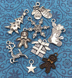 christmas festive tibetan silver charm charms bundle antique bronze tone metal uk cute kawaii craft supplies gingerbread man tree deer snowflake