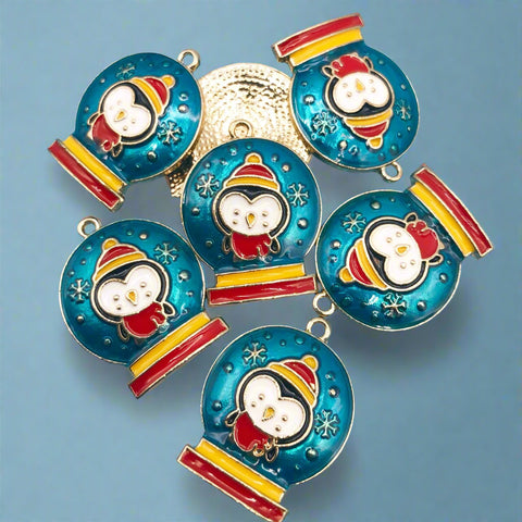 penguin snow globe snowglobe globes enamel metal gold tone large charm pendant penguins christmas festive craft supplies uk cute kawaii