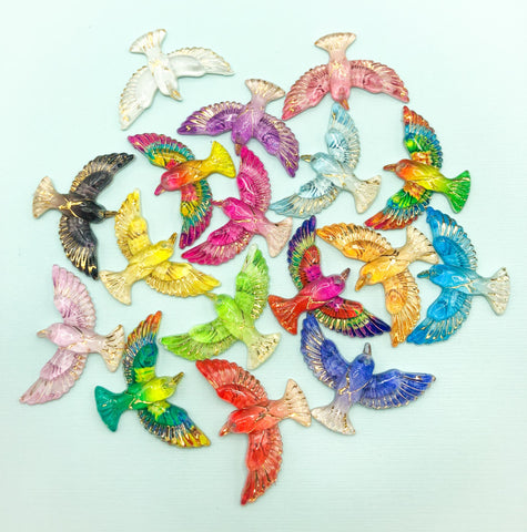 large acrylic bird birds flying gold foil foiled flatback flat back embellishment pretty uk cute kawaii craft supplies colourful