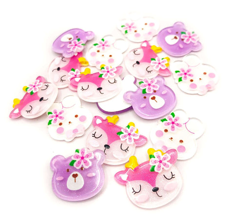 glitter glittery acrylic fox foxes bunny rabbit rabbits bear bears fb flatback flat back backs embellishments bow supplies craft uk cute pink lilac kawaii