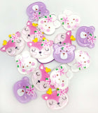glitter glittery acrylic fox foxes bunny rabbit rabbits bear bears fb flatback flat back backs embellishments bow supplies craft uk cute pink lilac kawaii