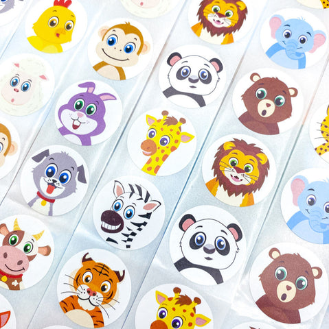 75% off! Kids Animals Round Stickers 25mm-Mixed Set 10/20
