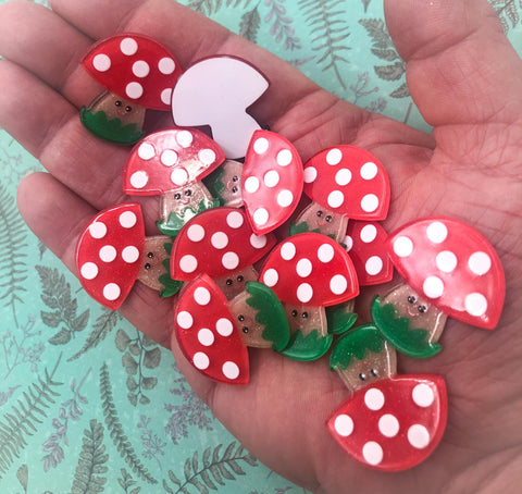 red happy mushroom glossy acrylic fb flatback flat back embellishment toadstool spot spots white face kawaii cute embellishment uk craft supplies glitter glittery