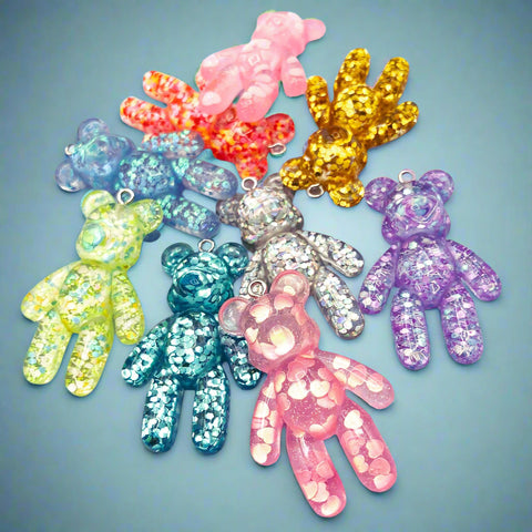 large chunky big glitter bear bears pendant pendants charm charms uk cute kawaii resin craft supplies gold silver turquoise pink lilac blue