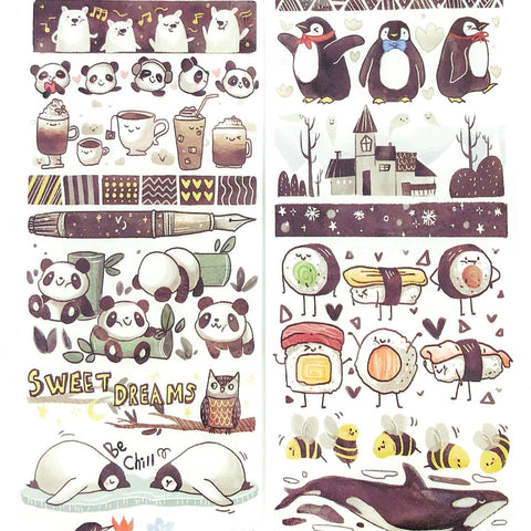 washi paper strips sheets cute kawaii designs colour themed uk stationery pink purple grey monochrome brown green