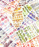 washi paper strips sheets cute kawaii designs colour themed uk stationery pink purple grey monochrome brown green