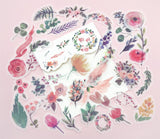 soft flower flowers floral leaf leaves foliage sticker stickers flake flakes pack of 40 cute kawaii stationery uk pink green purple roses summer translucent washi paper