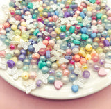 pastel colour colours bead beads acrylic bundle of 25 sparkly pearly round butterfly pretty cute kawaii craft supplies pink blue white iridescent ab mix heart hearts