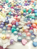 pastel colour colours bead beads acrylic bundle of 25 sparkly pearly round butterfly pretty cute kawaii craft supplies pink blue white iridescent ab mix heart hearts