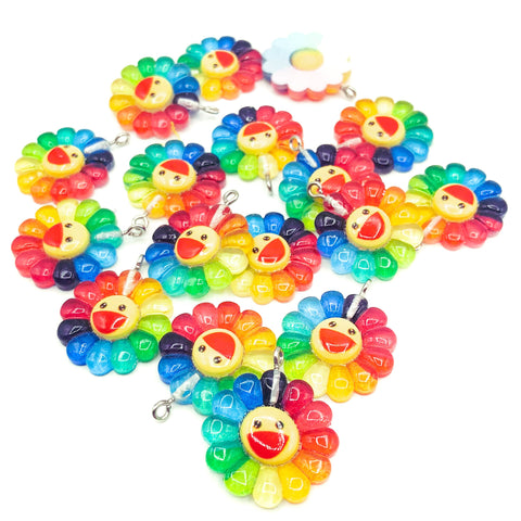 rainbow resin acrylic sunflower flower petal charm charms cute kawaii uk craft supplies rainbows