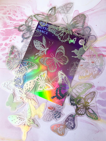 laser holo holographic clear plastic silver glitter stickers butterfly butterflies uk cute kawaii stationery planner addict rainbow colours shiny pack 45